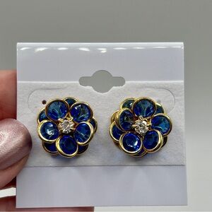 Sparkling Blue and Gold Flower Cluster Earrings